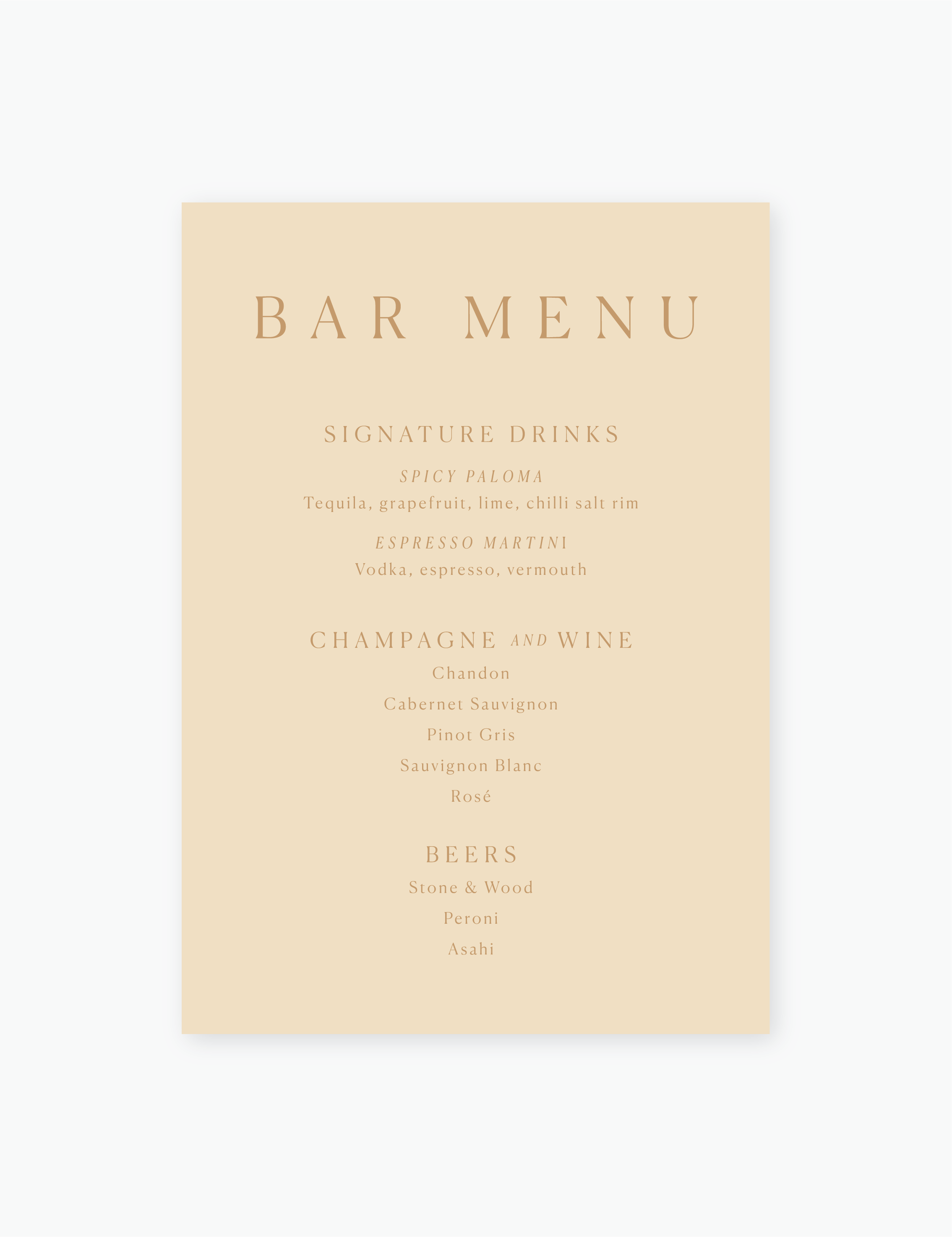 Classique Bar Menu