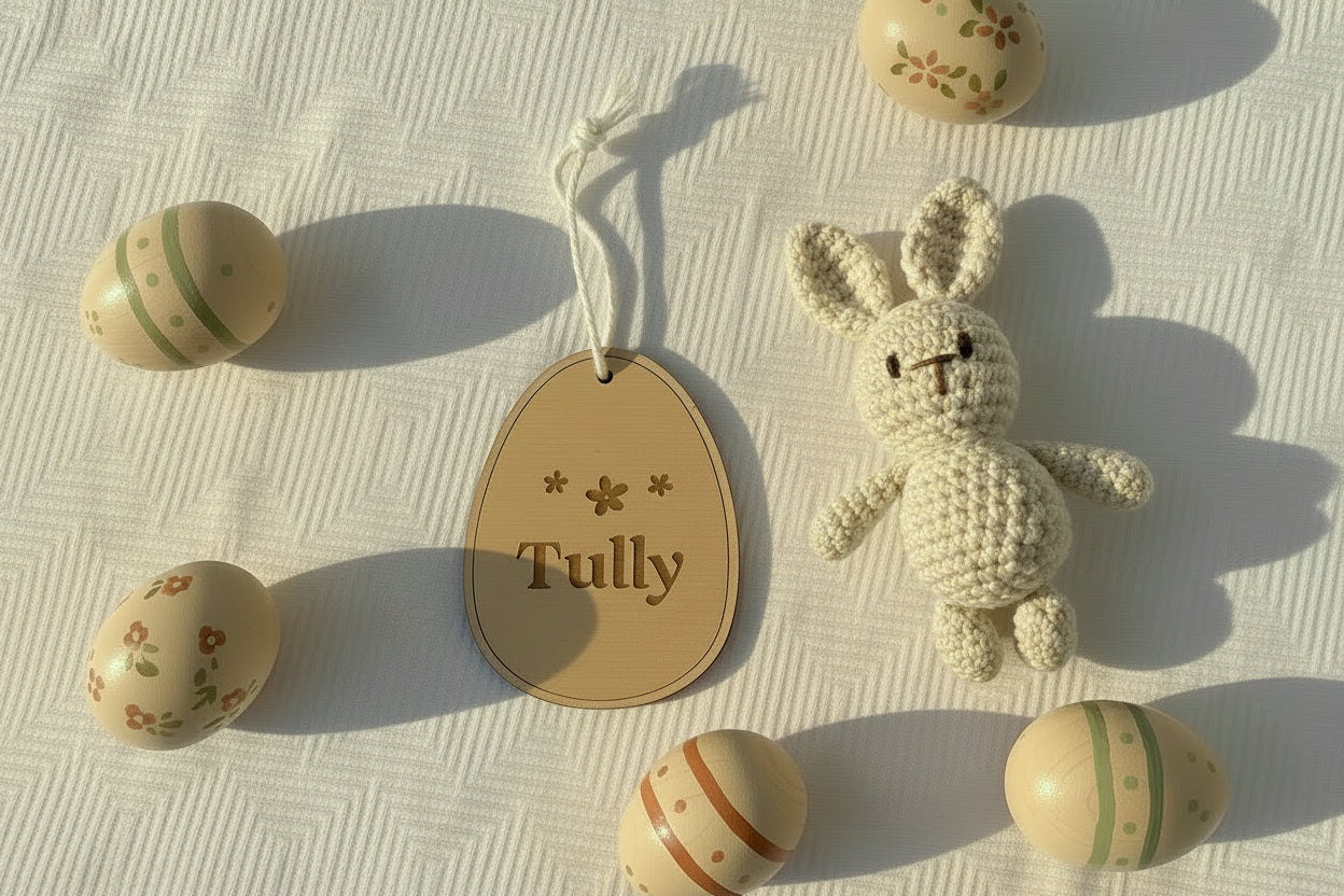 Easter name tag wood, personalised easter tag