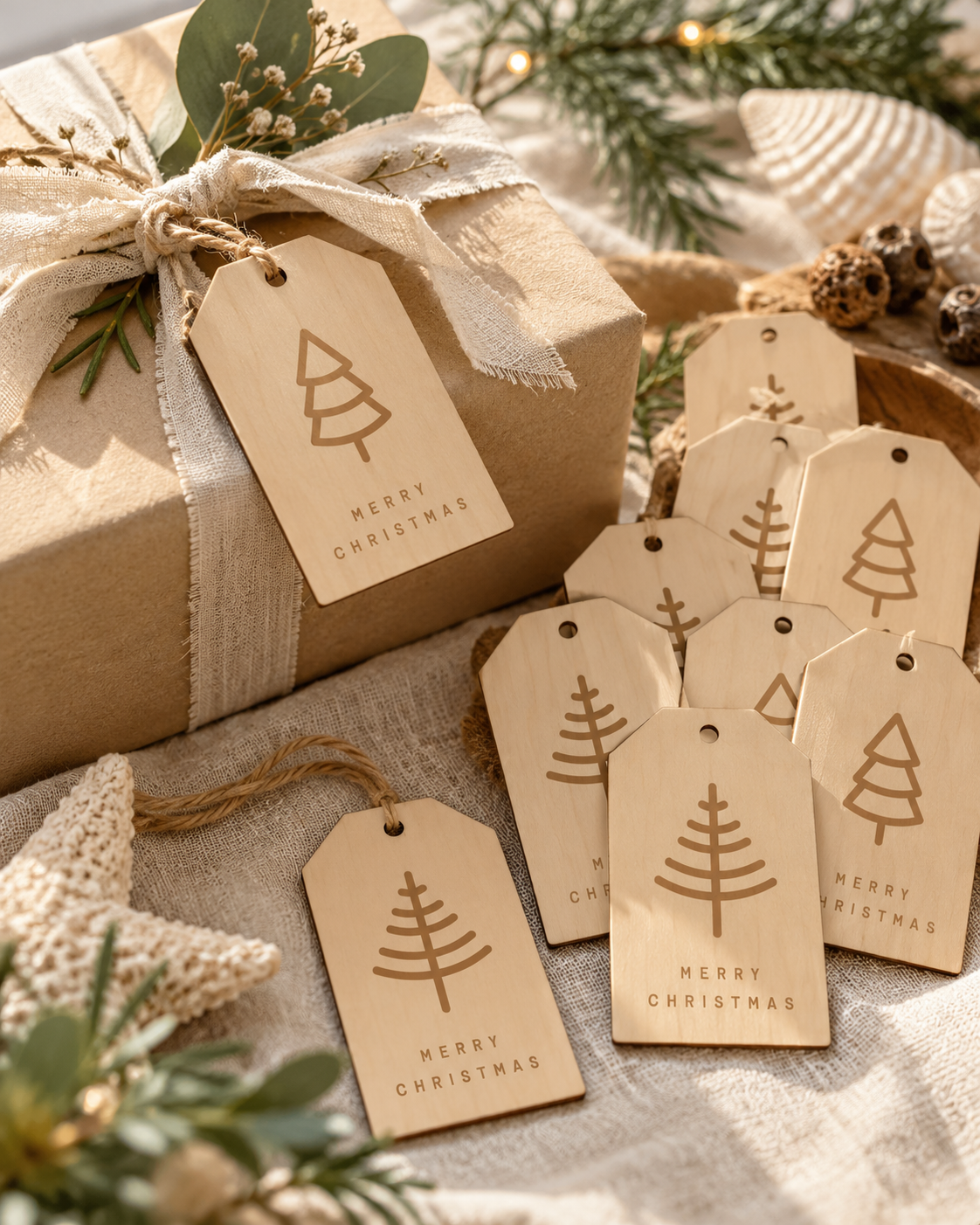 Engraved Timber Christmas Gift Tags – Set of 10