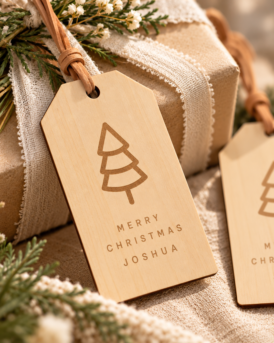 Engraved Timber Christmas Gift Tags – Set of 10_Close up_Personalised