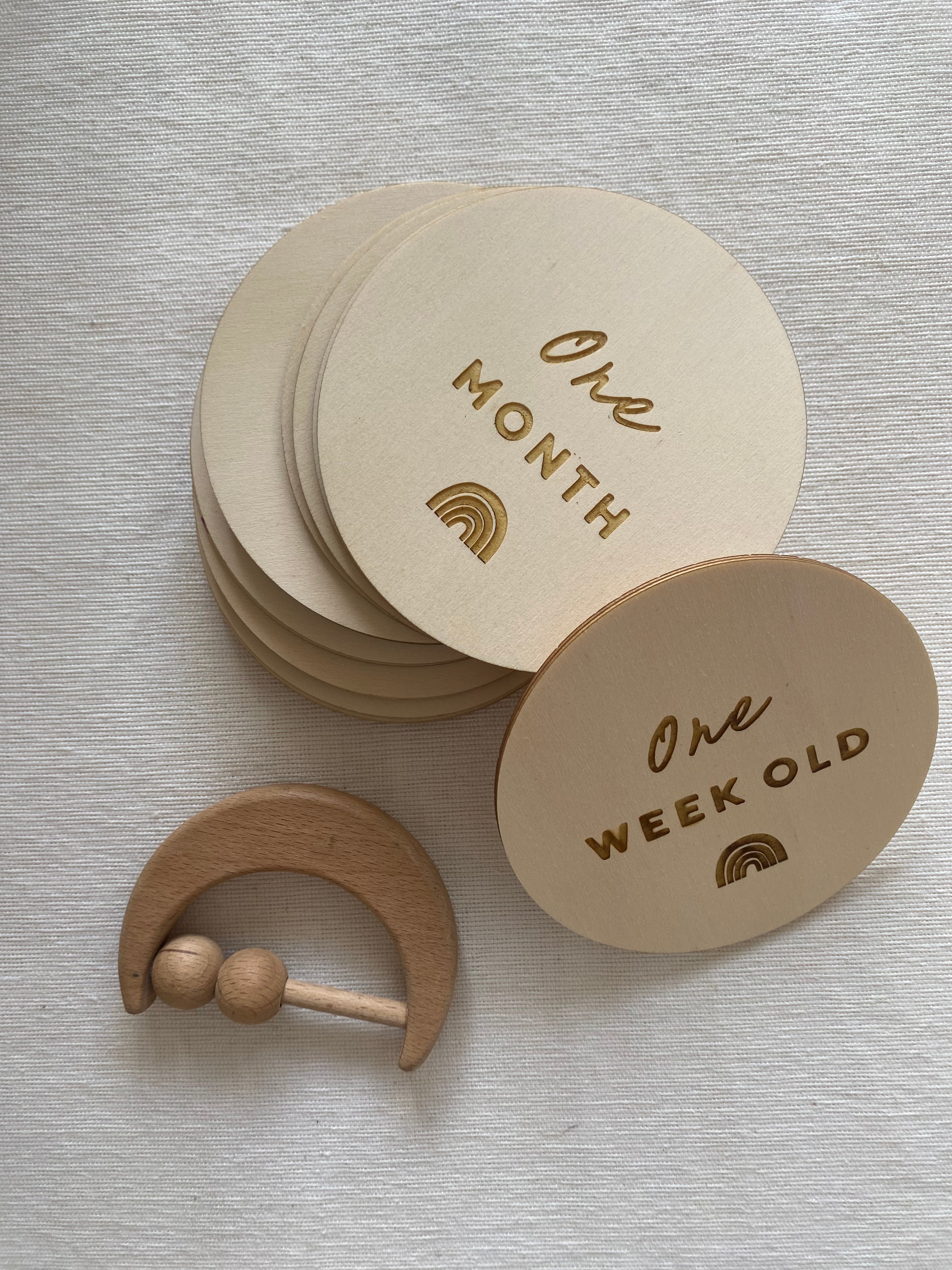 Timber Engraved Baby Milestone Set – Rainbow Collection Milestone