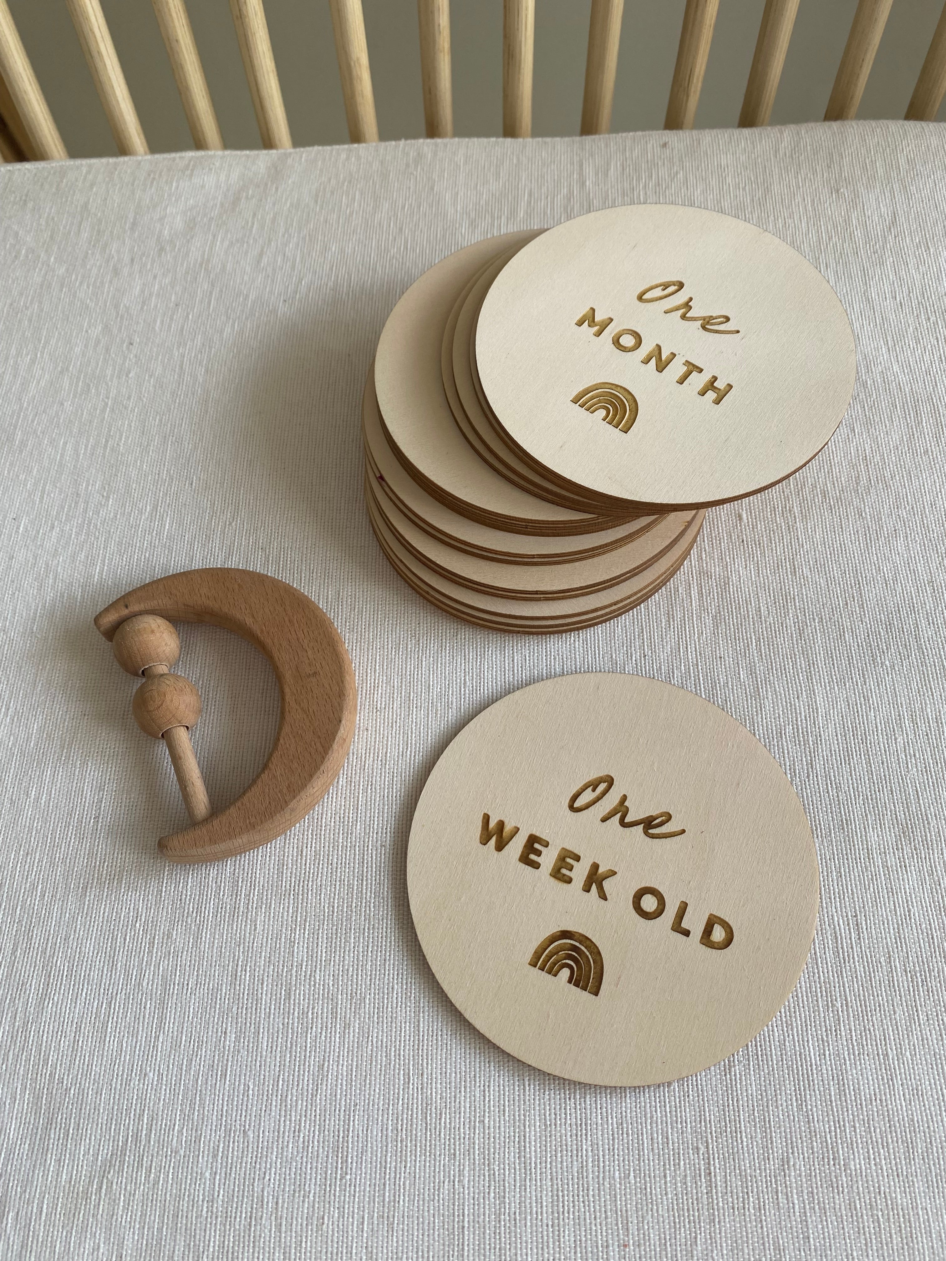 Timber Engraved Baby Milestone Set – Rainbow Collection Milestone