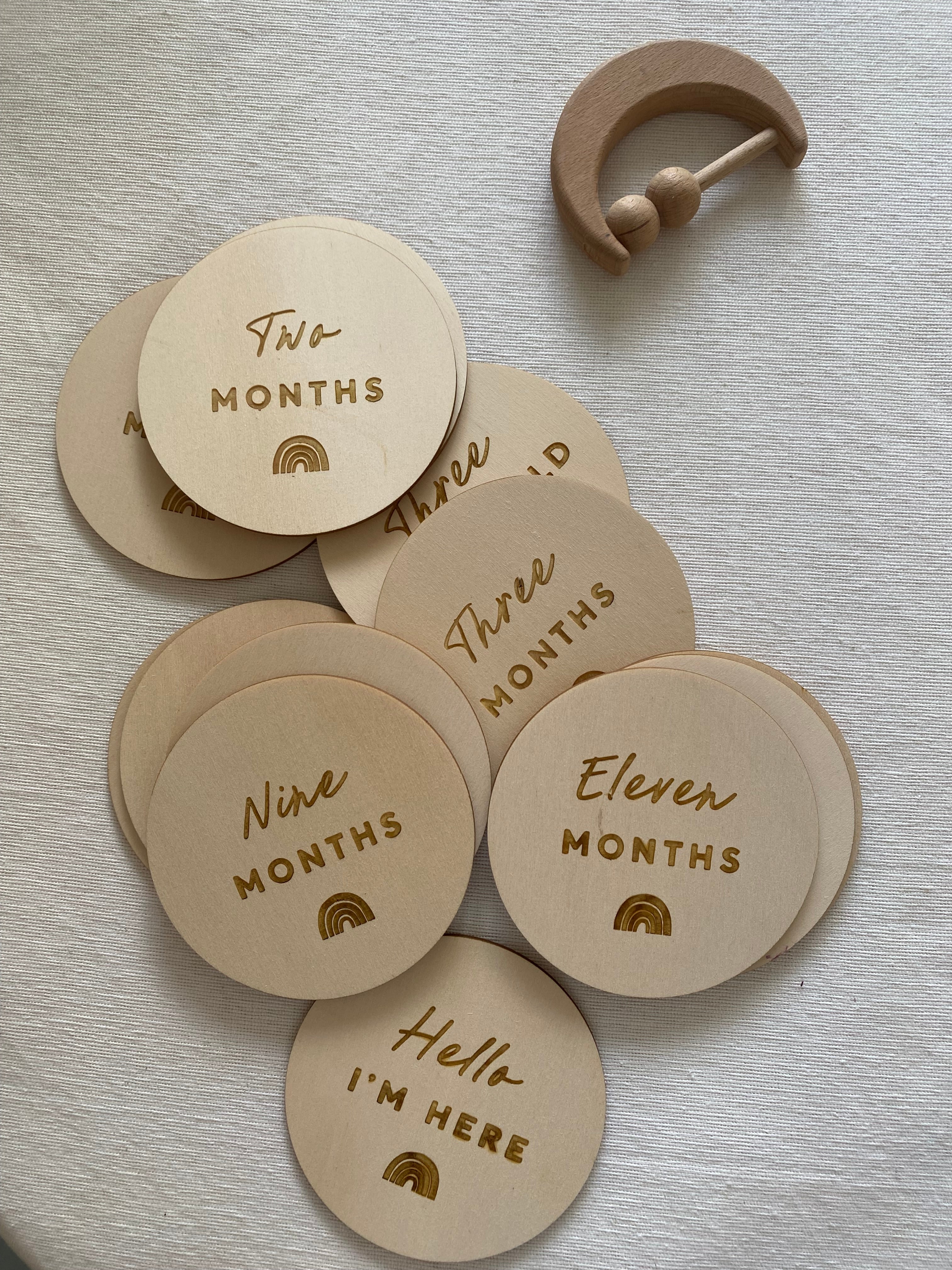Timber Engraved Baby Milestone Set – Rainbow Collection Milestone