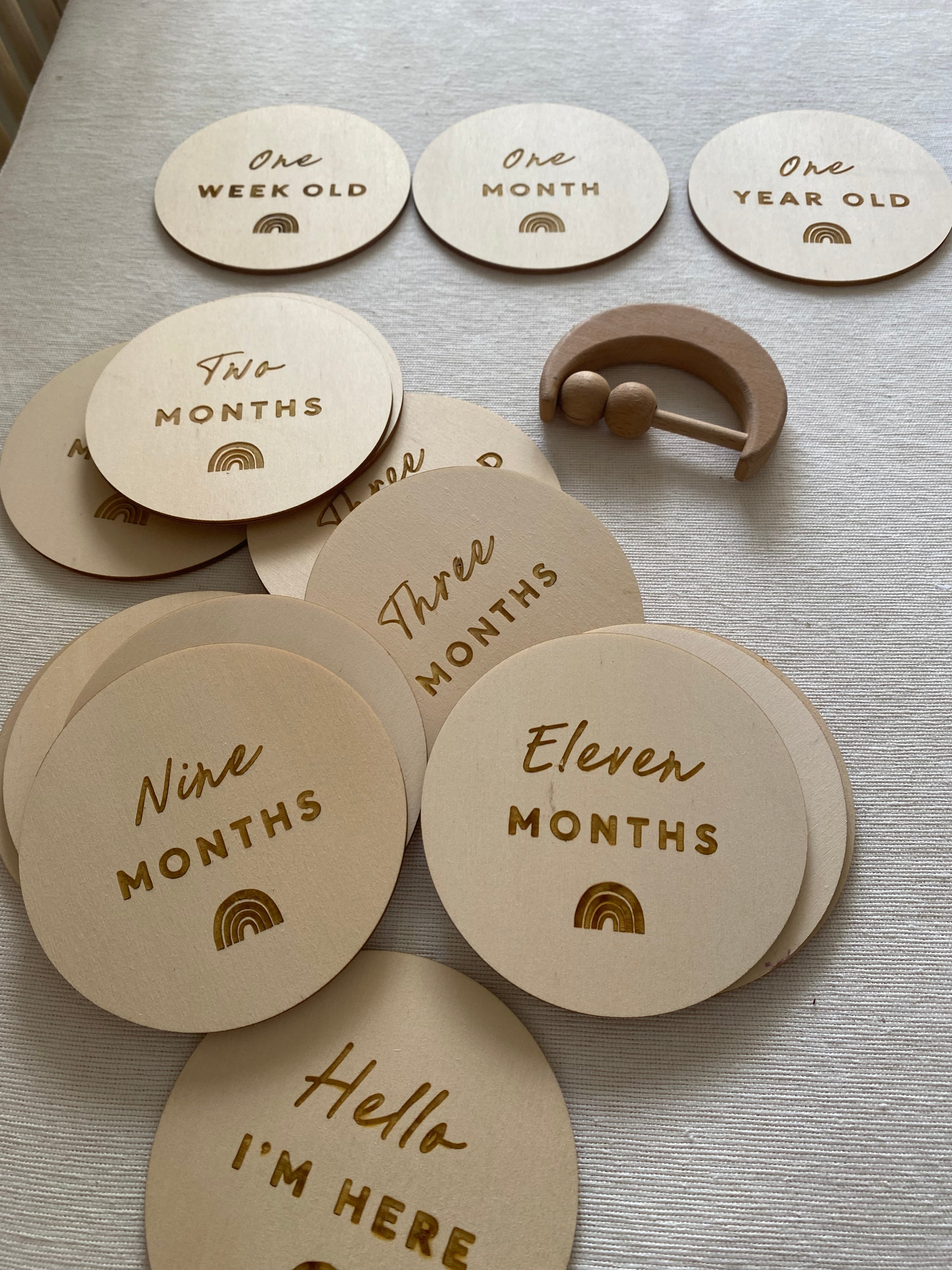 Timber Engraved Baby Milestone Set – Rainbow Collection Milestone