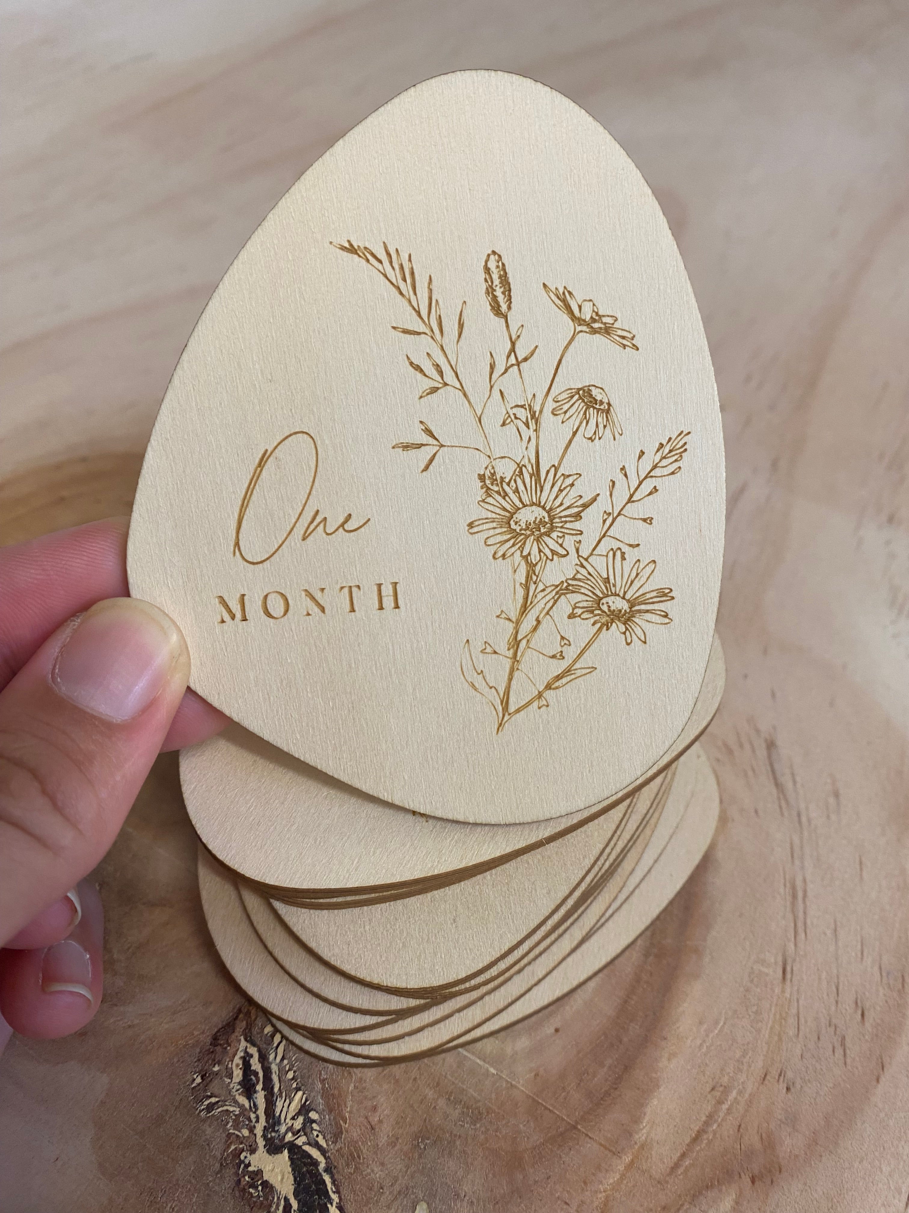 Timber Engraved Baby Milestone Cards – Wildflower Collection
