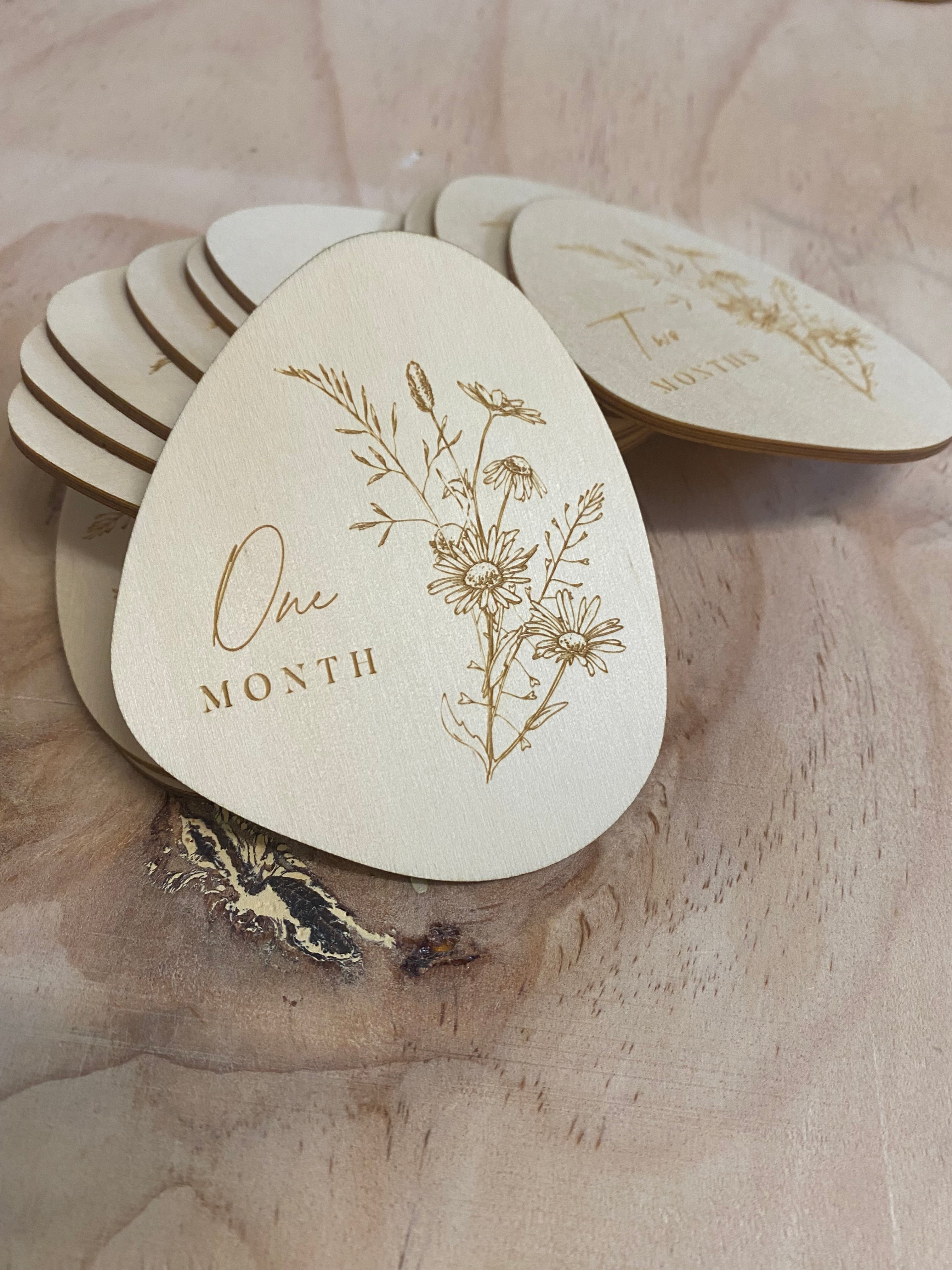 Timber Engraved Baby Milestone Cards – Wildflower Collection
