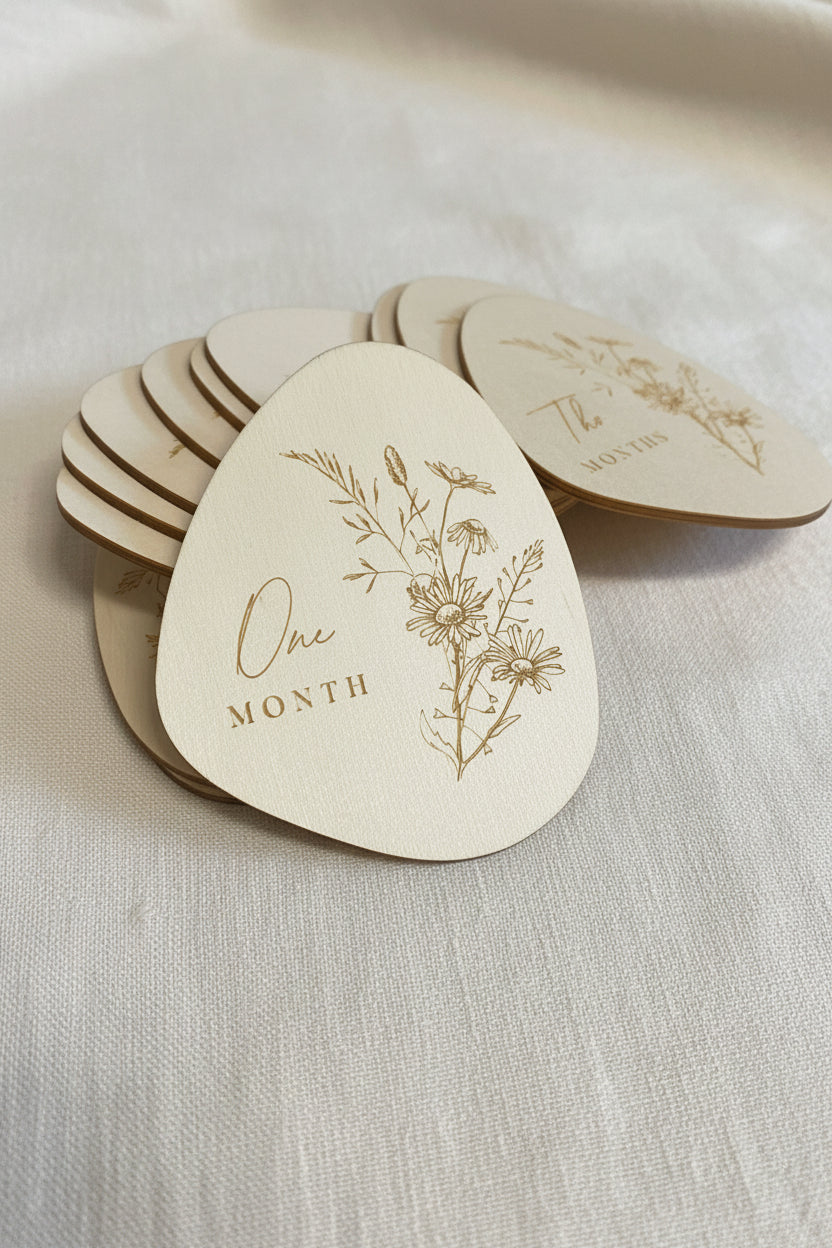 Timber Engraved Baby Milestone Cards – Wildflower Collection