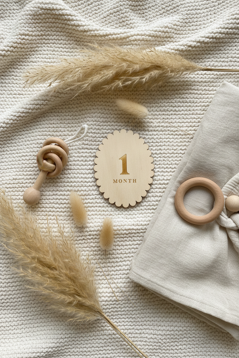 Scalloped Oval Timber Baby Milestone Cards