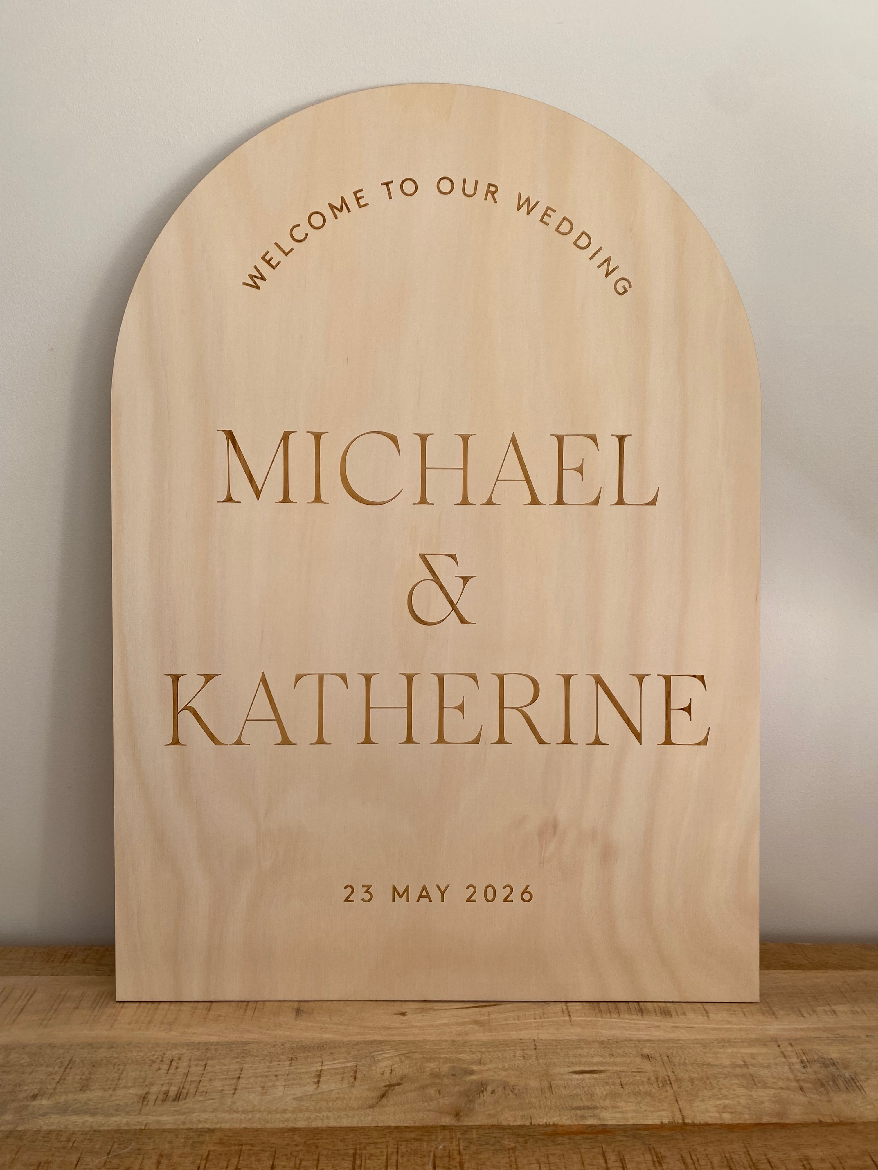 Large Arched Timber Wedding Welcome Sign