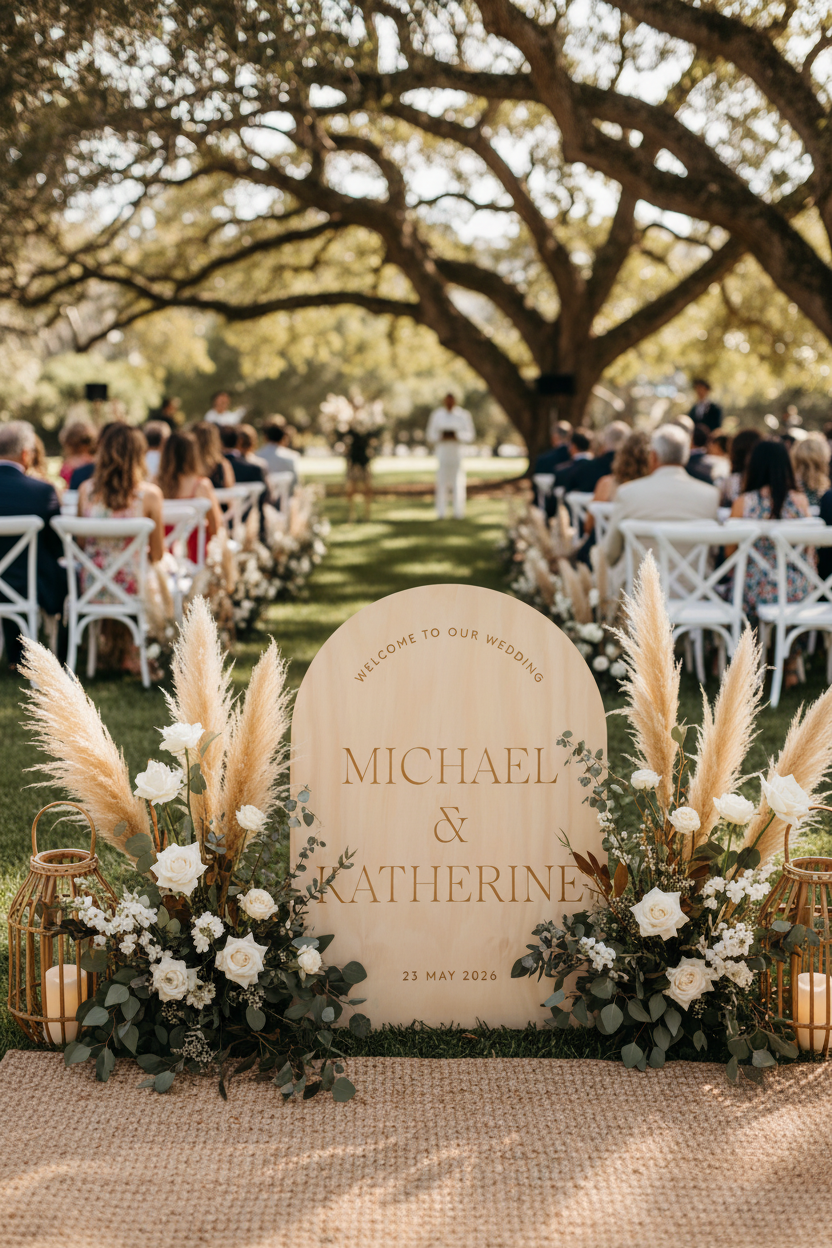 Large Arched Timber Wedding Welcome Sign