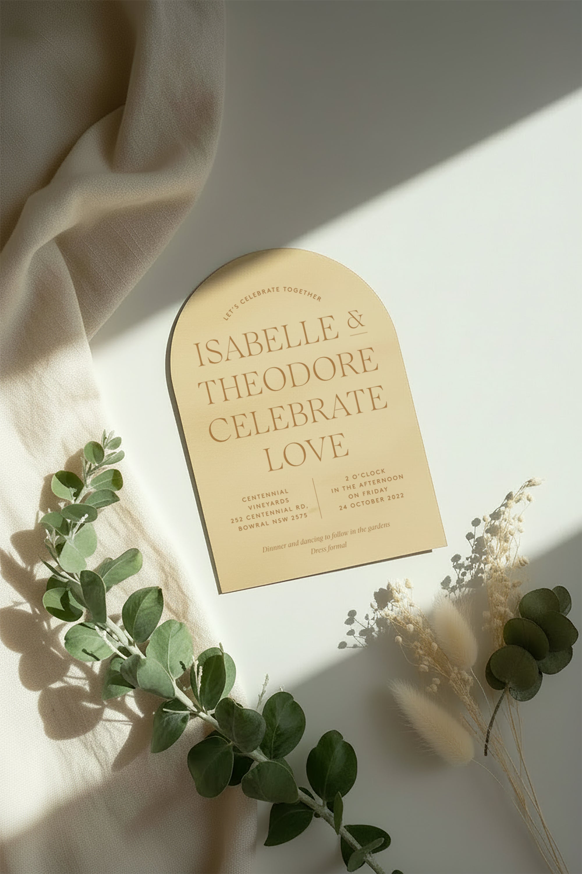 Arched Timber Wedding Invitation