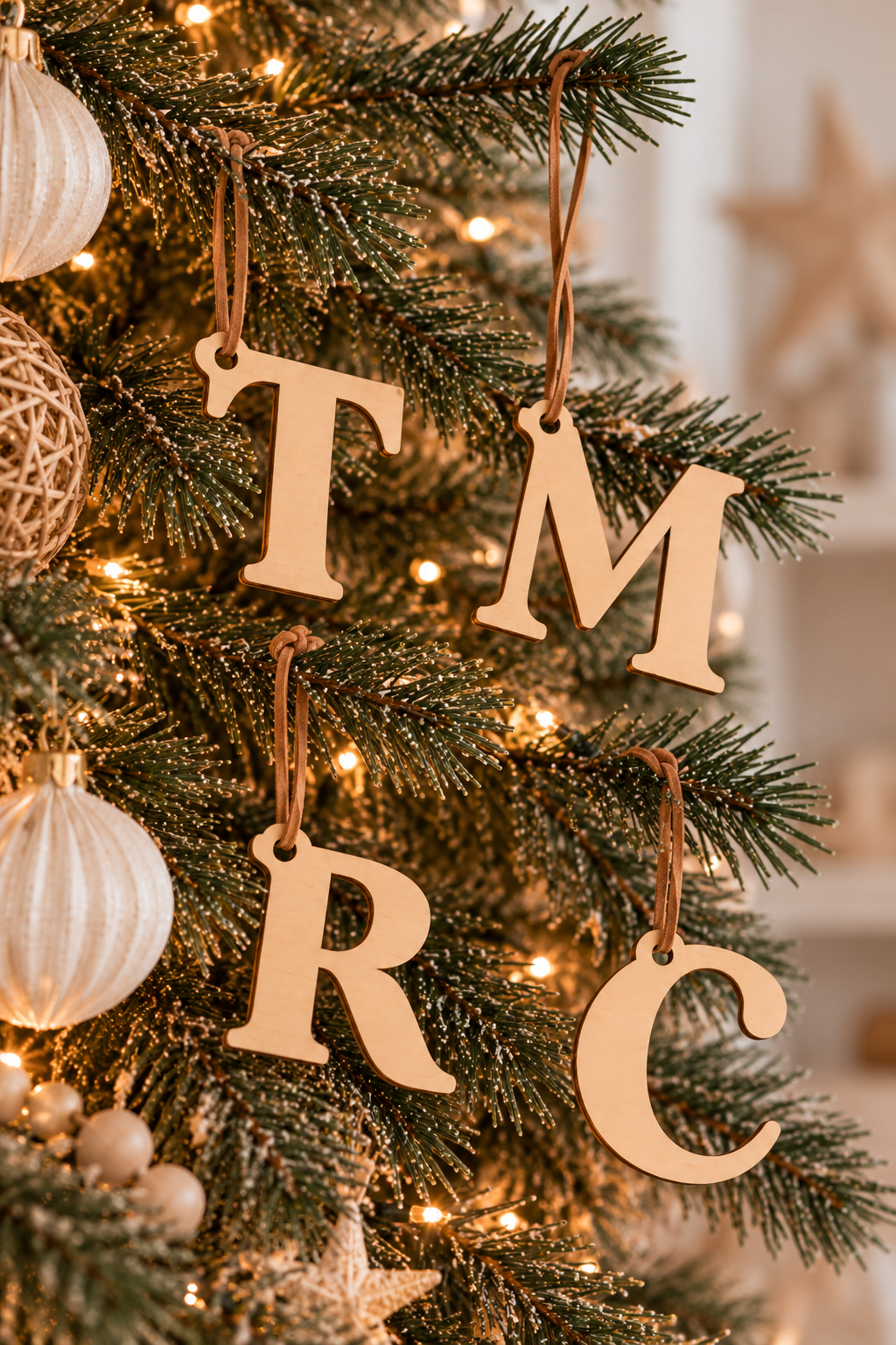 Laser Cut letter decorations for christmas tree