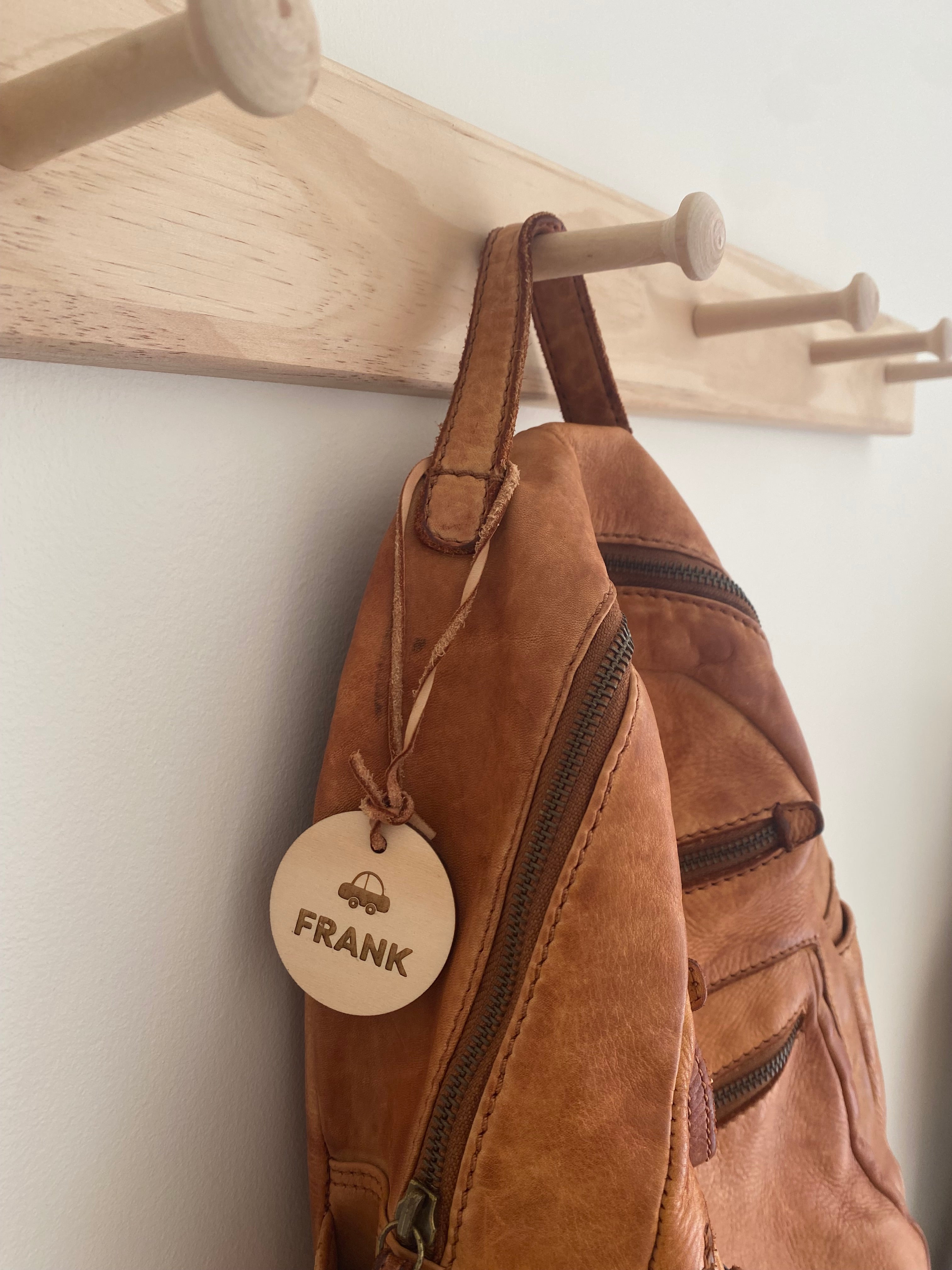 kids school bag tag, laser engraved timber tag