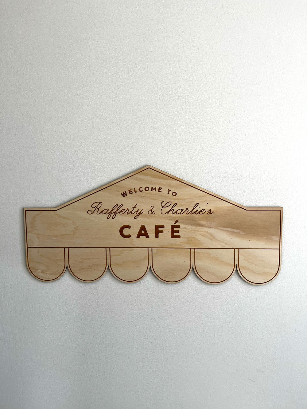 laser engraved kids pretend cafe sign, kids playroom signage