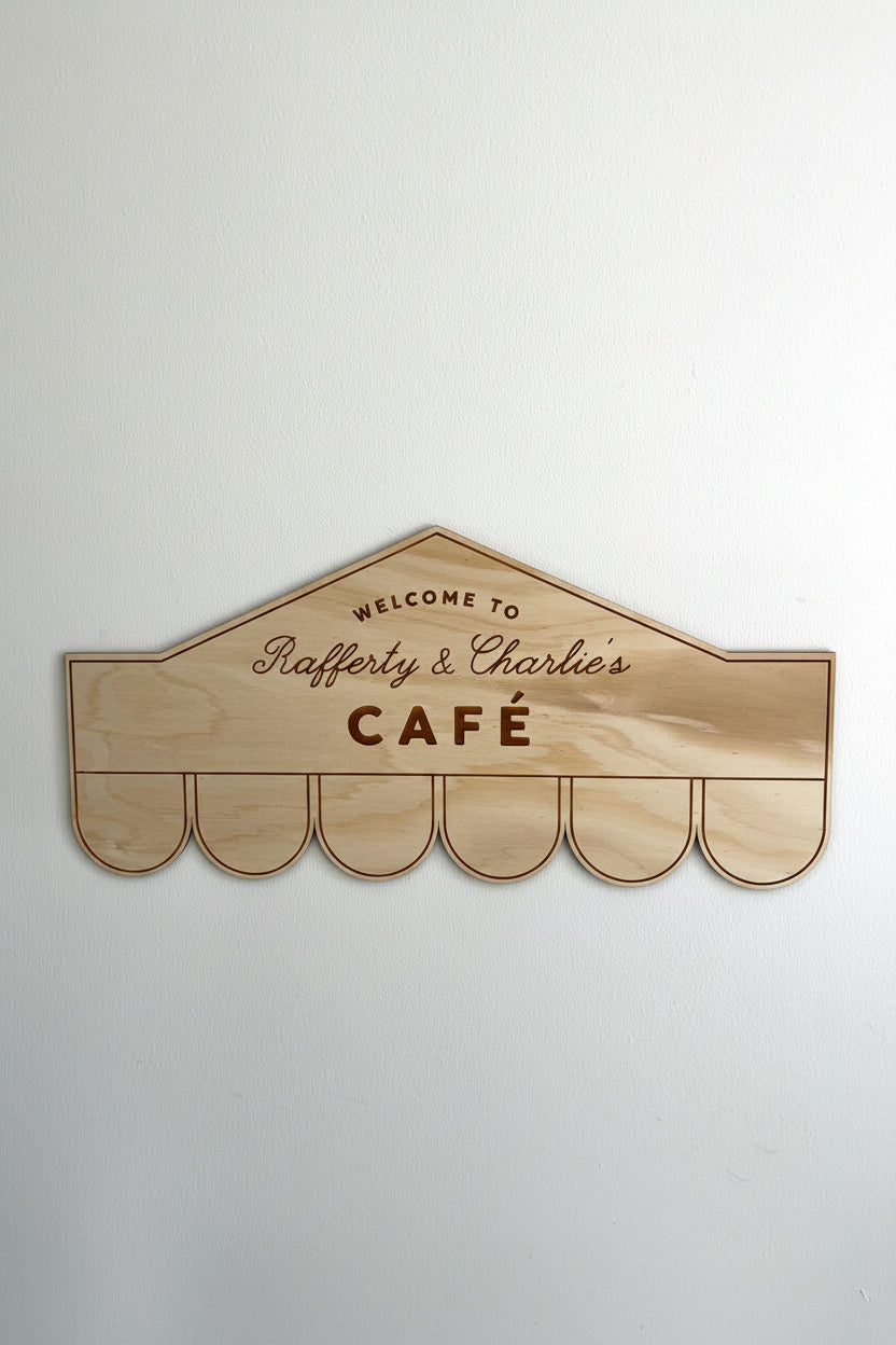 laser engraved kids pretend cafe sign, kids playroom signage