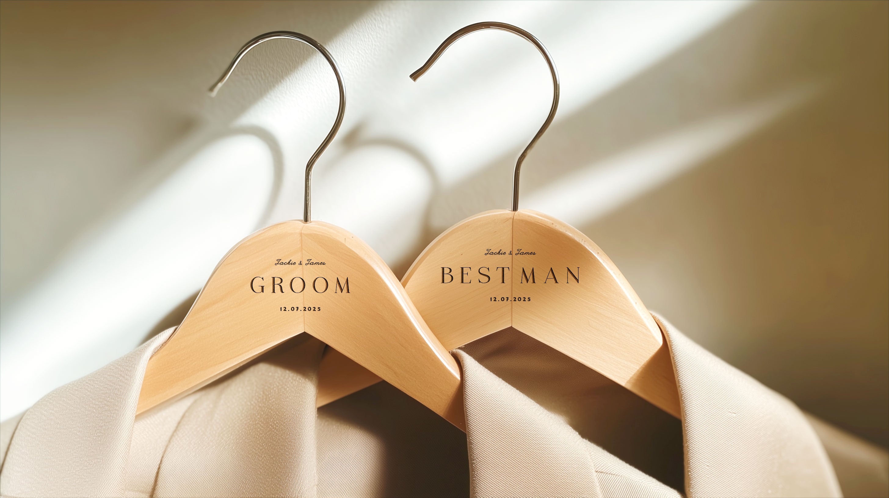 laser engraved coat hangers, personalised coat hangers, bride and groom coat hangers