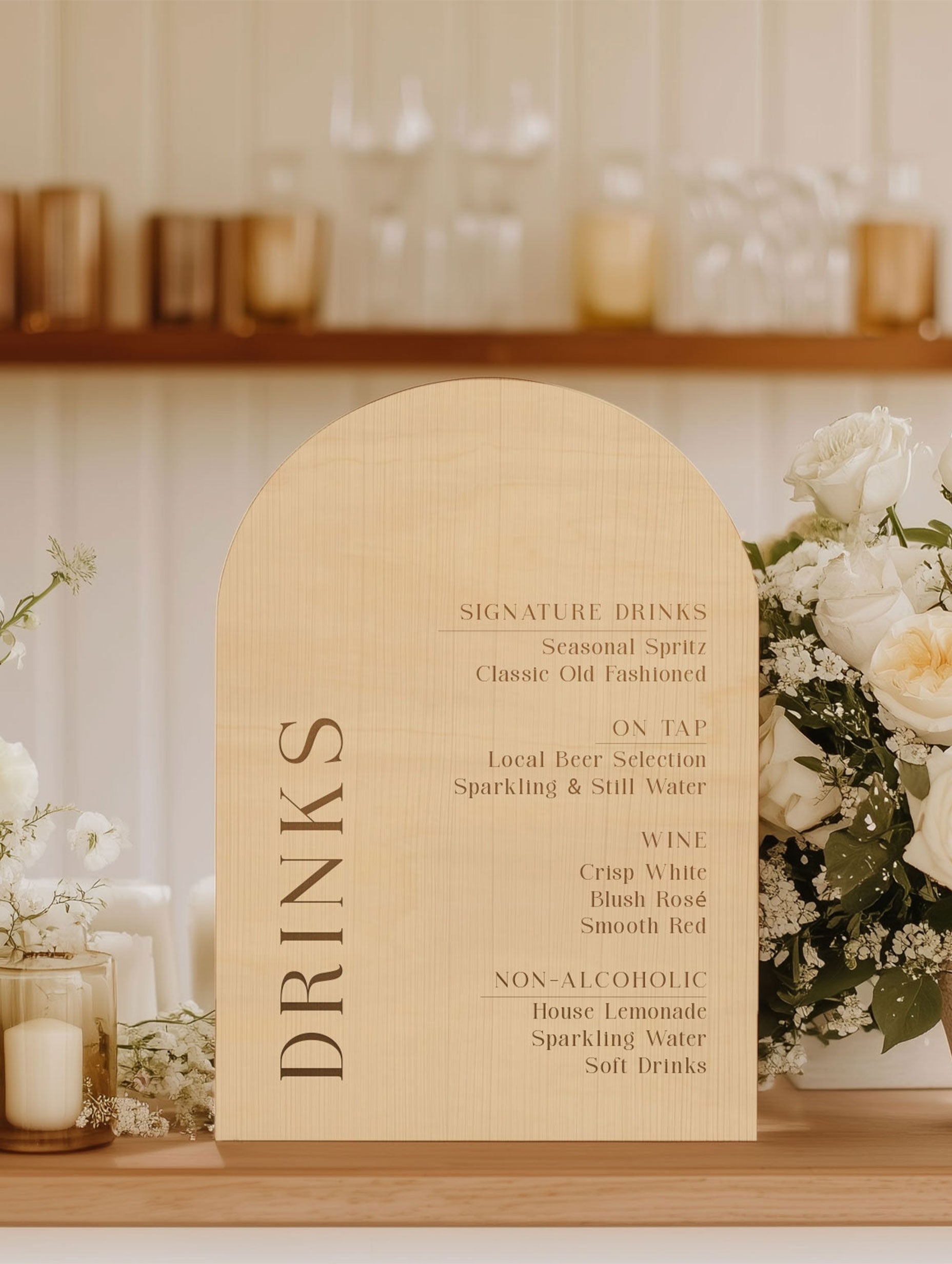 Wedding signage, timber event signage, bar menu sign