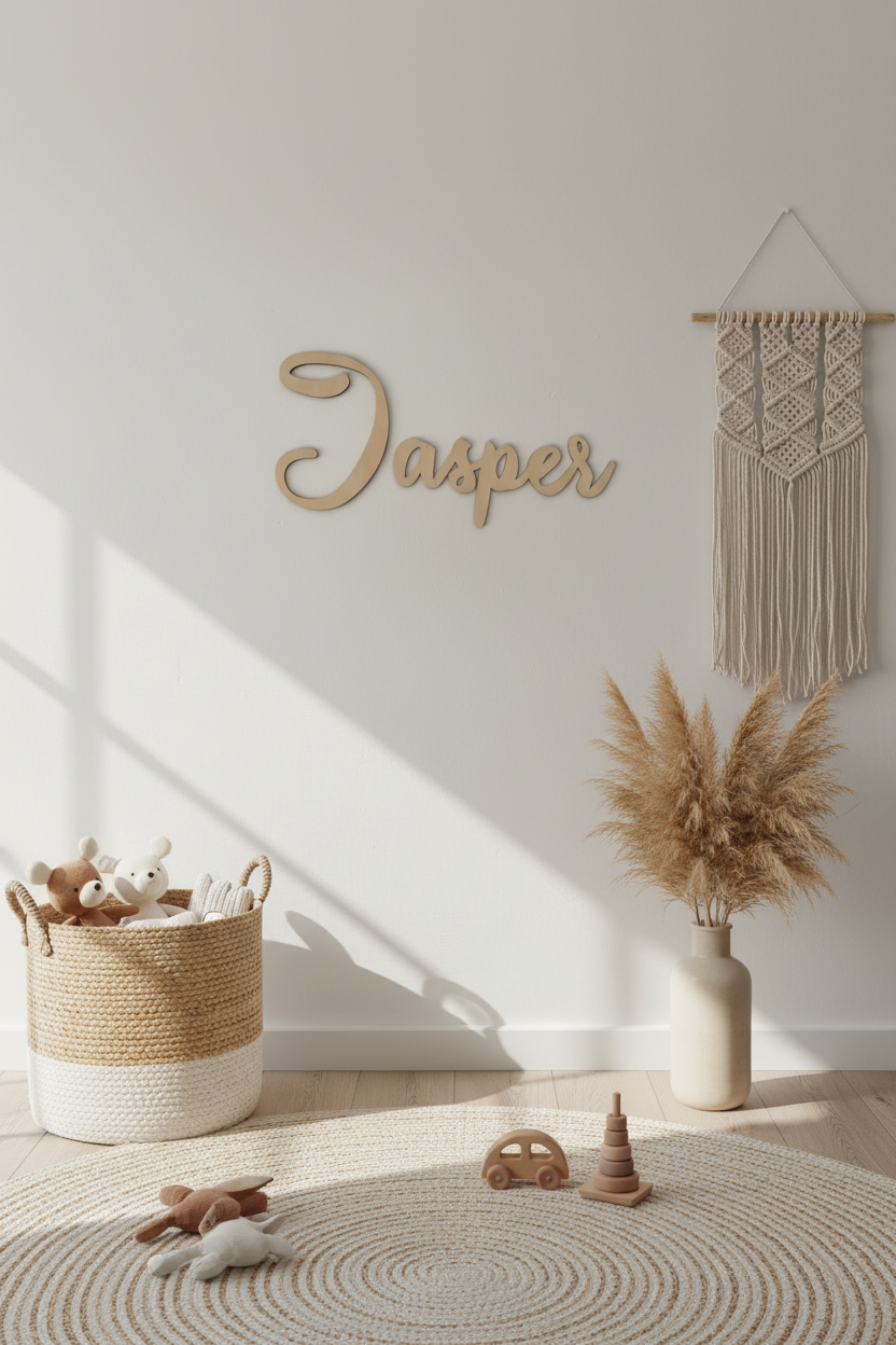 nursery room sign, timber kids name wall script, laser cut, personalised kids room sign