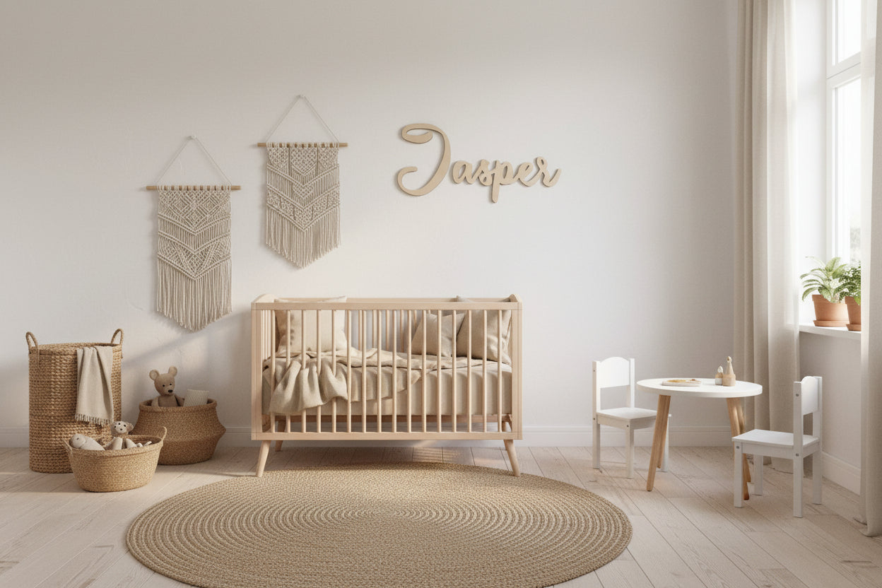 nursery room sign, timber kids name wall script, laser cut, personalised kids room sign