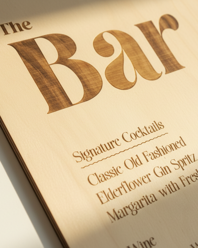 wooden bar sign, wedding signage, custom wood engraving