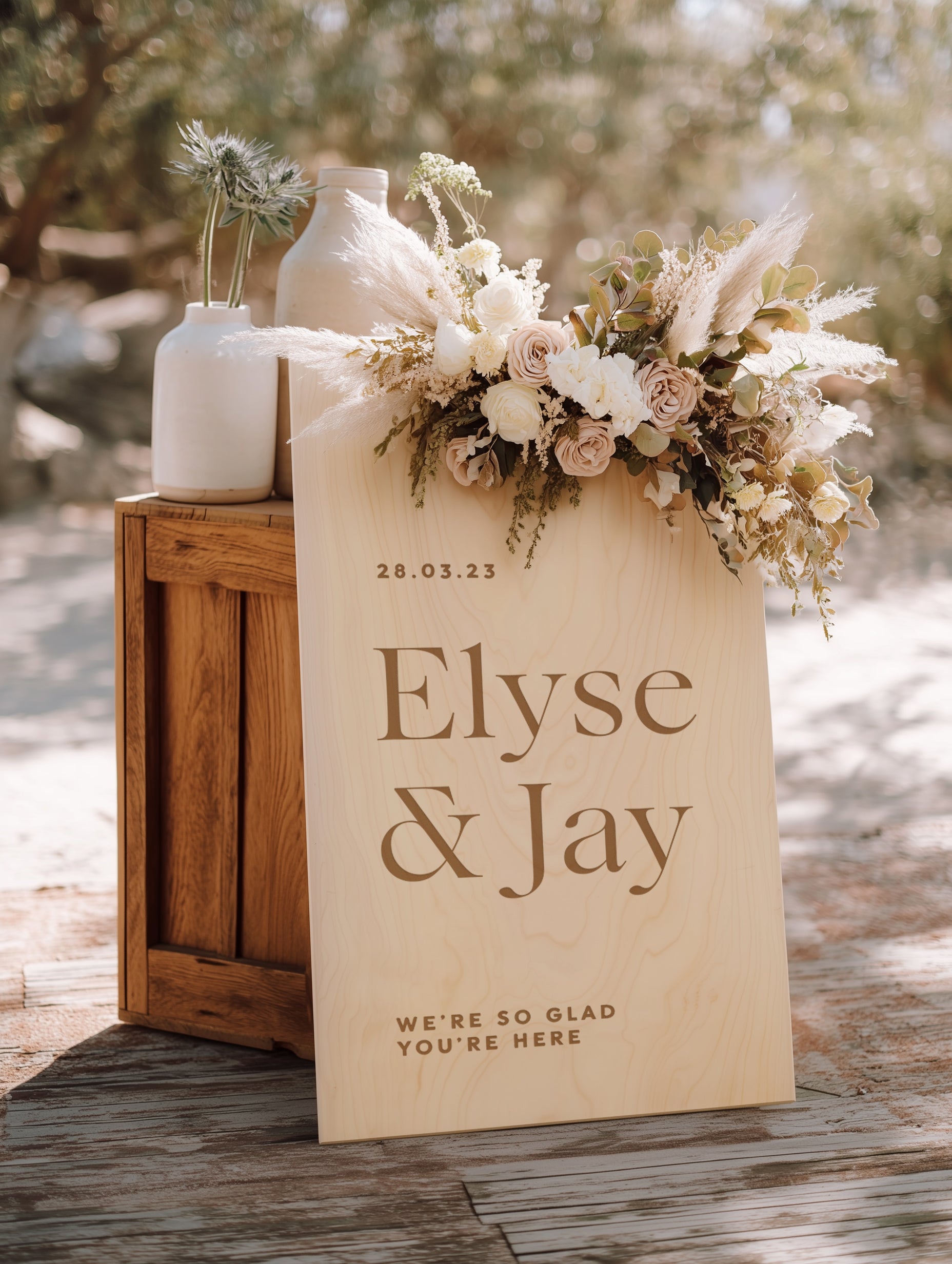 wedding welcome sign, laser engraved event signage