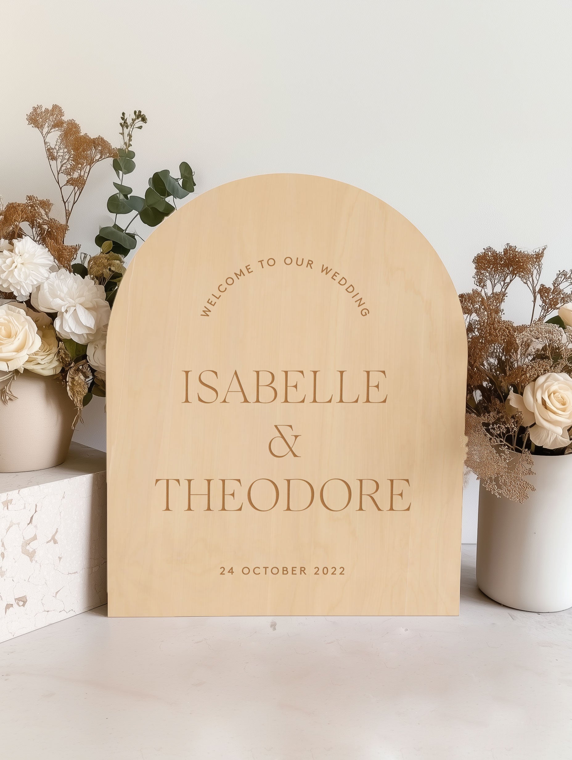 Large Arched Timber Wedding Welcome Sign
