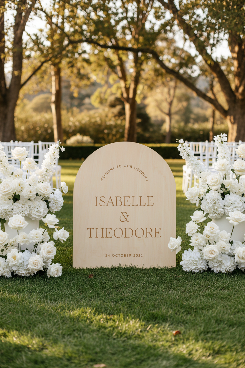 Large Arched Timber Wedding Welcome Sign