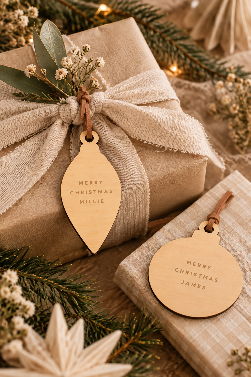 Wooden Engraved Merry Christmas Ornaments Set of 5_Personalised Gift Wrapping